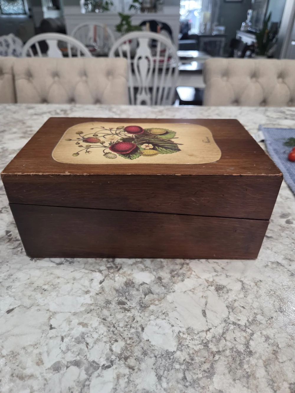 Vintage XL Wooden Fruit Art Recipe Box Handmade Painted Primitive 9x6